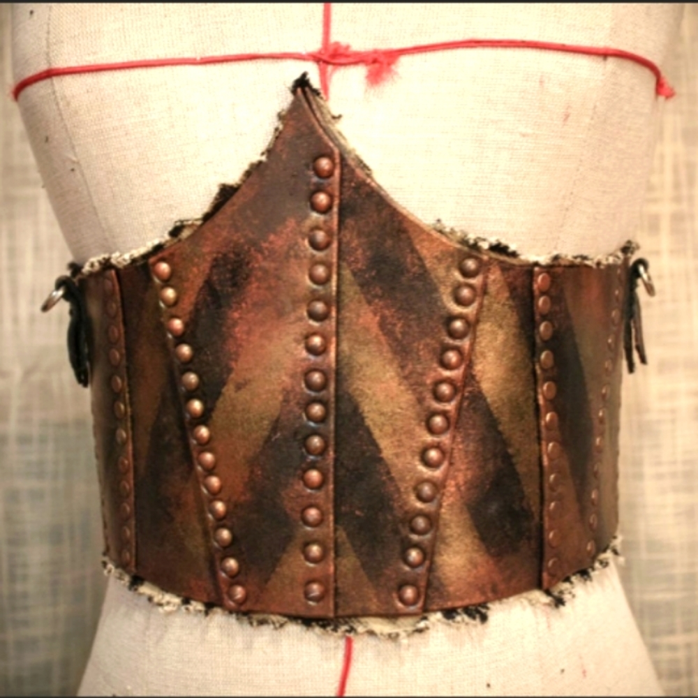 Vegan Leather Studded Chevron Handmade Ribcage Armour Belt Corset M L